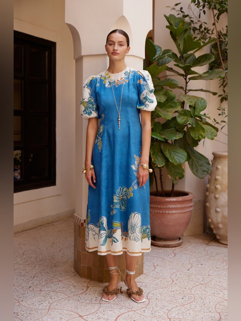 AlemaisLuda floral linen midi dress Size 6